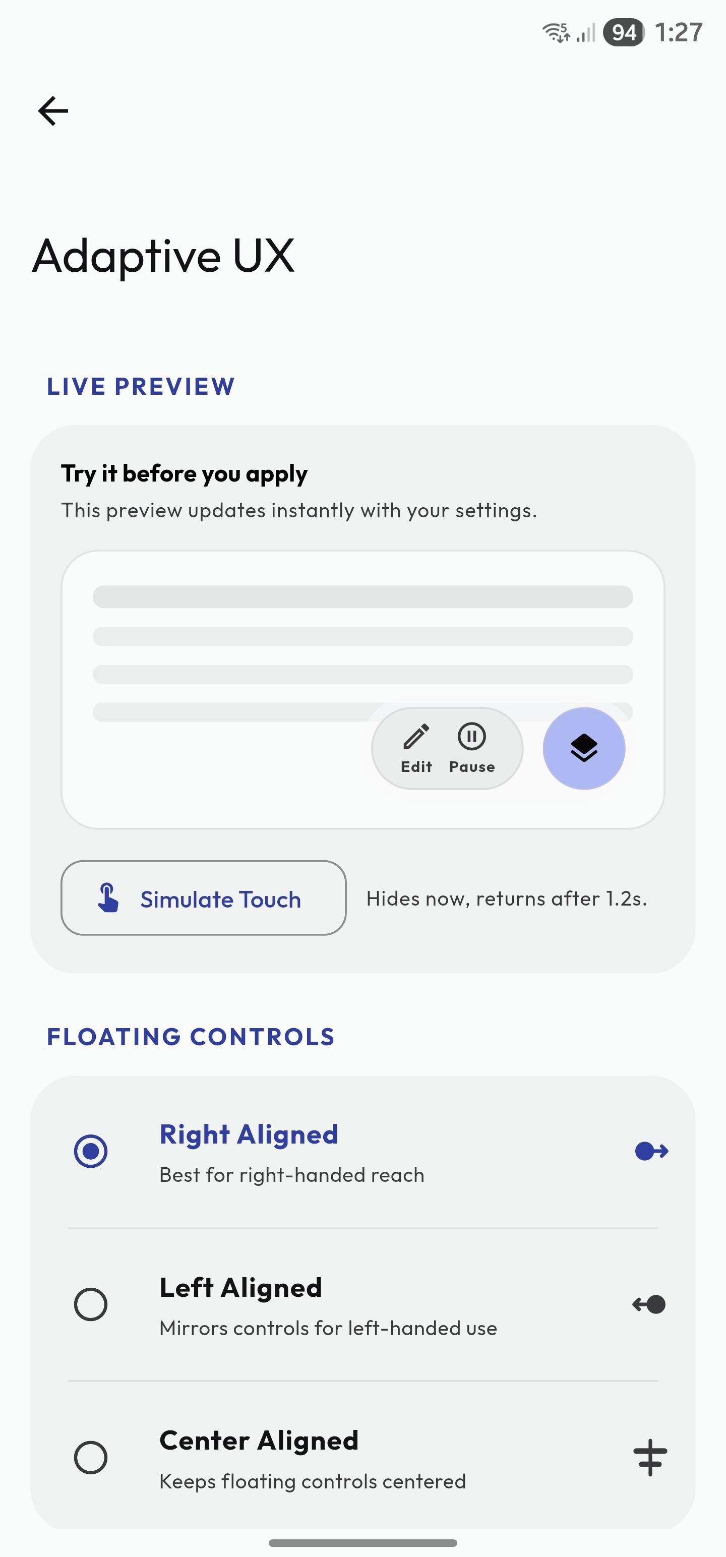 Adaptive UX screen