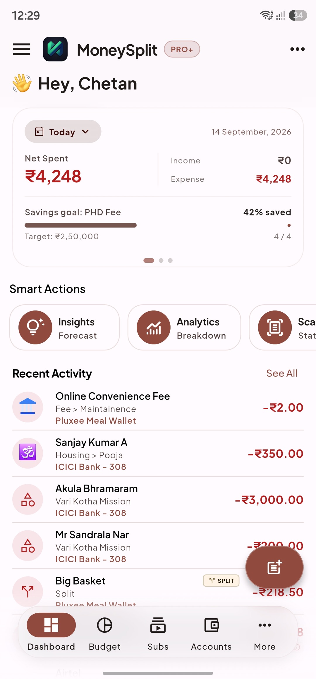 Dashboard screen