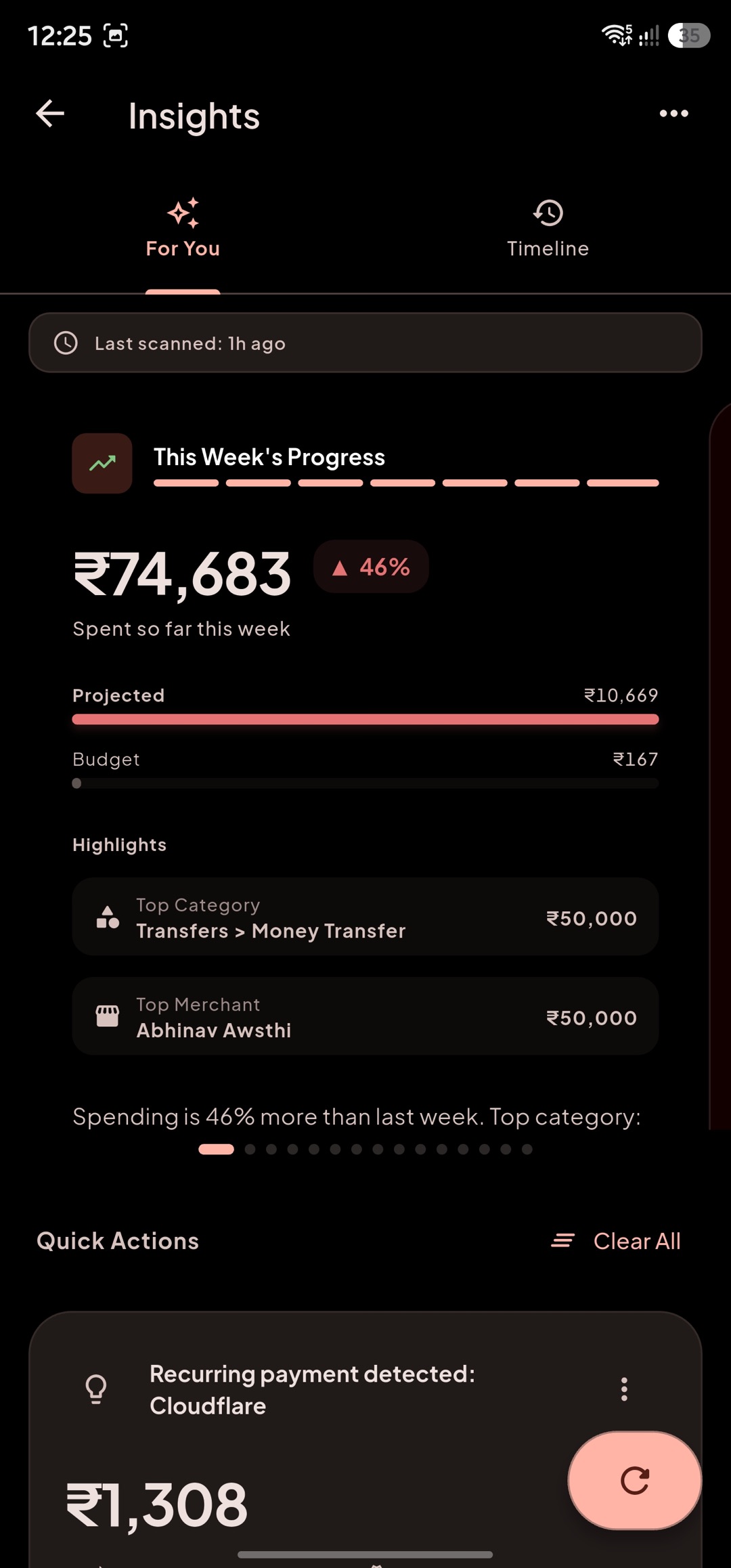 Insights screen in dark mode
