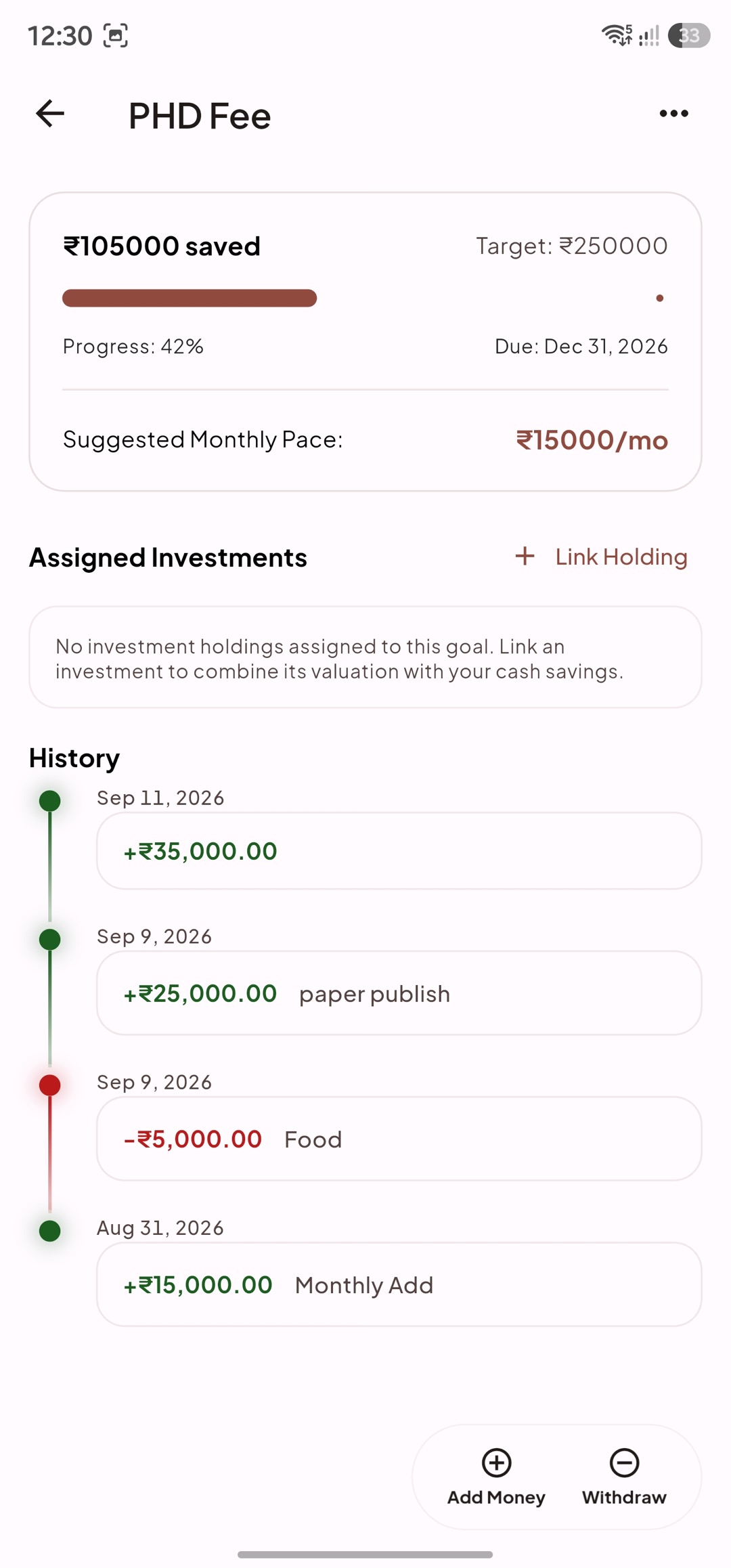 Goal details screen