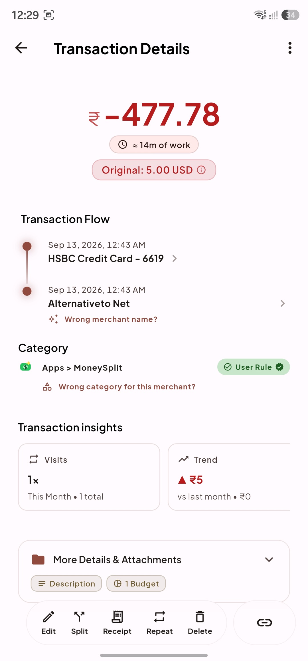 Transaction details screen